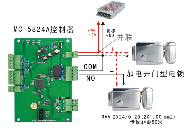 双门门禁控制器与电控锁的接线