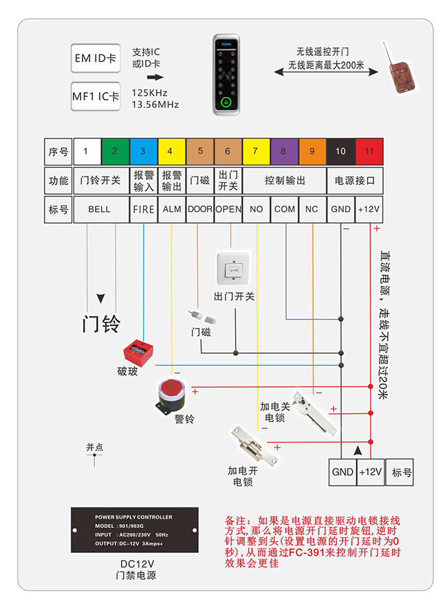 按键门禁一体机的连线图 按键门禁一体机的连线图